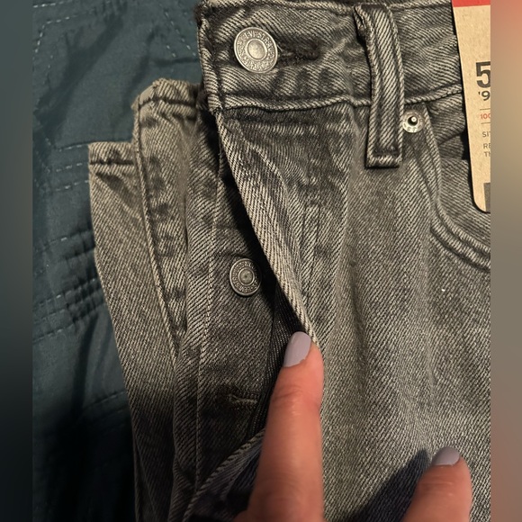 Levis 501 Jeans Mens 29x30 Gray Straight Relaxed Cotton Denim Ripped 93s Button - Picture 6 of 6